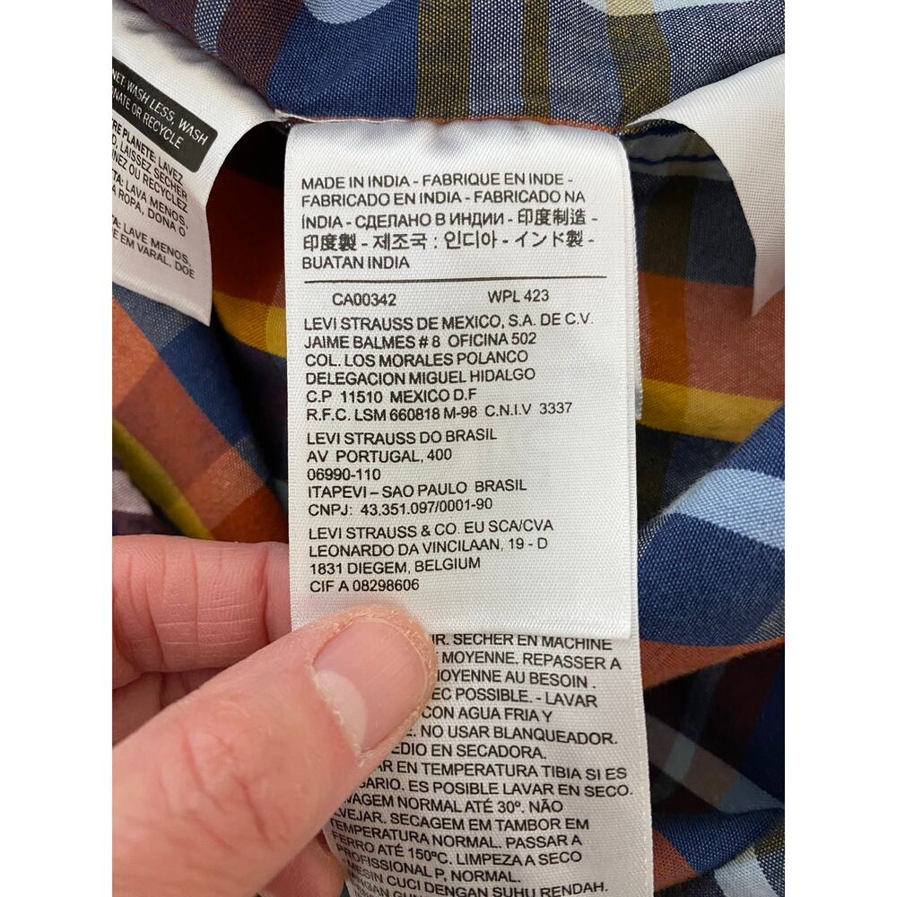 Levi's Orange Blue Plaid Casual Button-Down Shirt - Picture 7 of 7